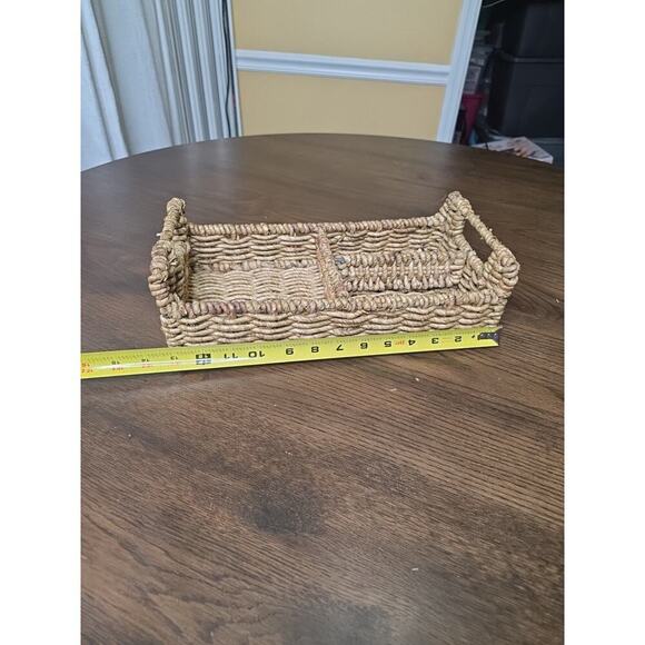 Handwoven Rectangular Wicker Basket with Handles – 14" x 8" – 3 Compartments - Picture 5 of 16